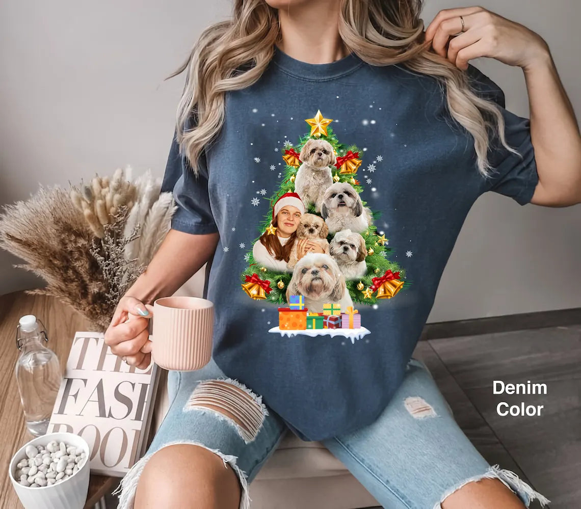 Custom Pet Photo Christmas Tree Shirt, Vintage 90s Shirt, Graphic Tee, Rap Tee Sweatshirt Hoodie