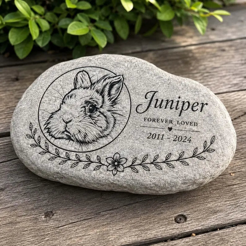 Custom Pet Portrait Grave Marker, Rabbit Dog Cat Remembrance Garden Stone, Pet Memorial Stone