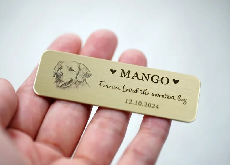 Custom Pet Portrait Memorial Urn Plaque, Personalized Memorial Plate, Name Tag