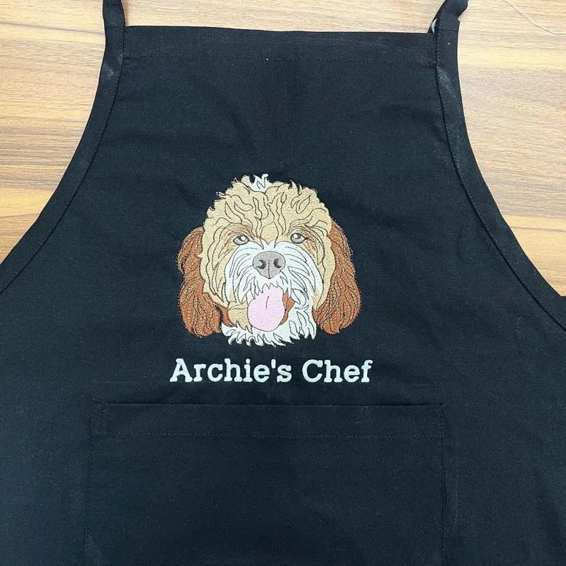 Custom Pet Portrait Embroidered Apron, Gift For Dog Mom, Pet Lover