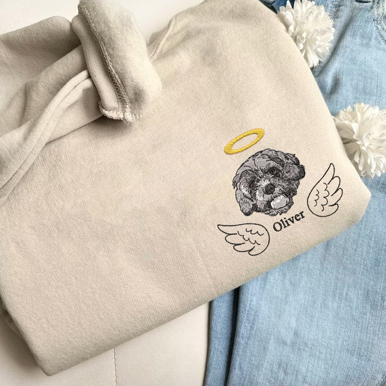 Pet Memorial Hoodie – Custom Dog Portrait Embroidery Sweatshirt, Personalized Tribute for Pet Owners