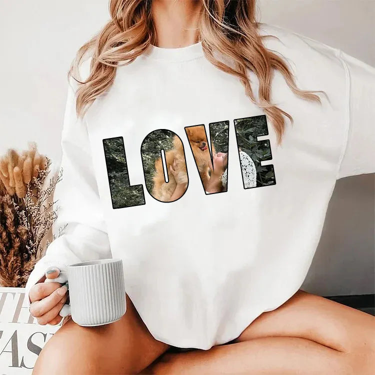PetFiestas® Custom Photo and Text Printed Sweatshirt Hoodie T-shirt