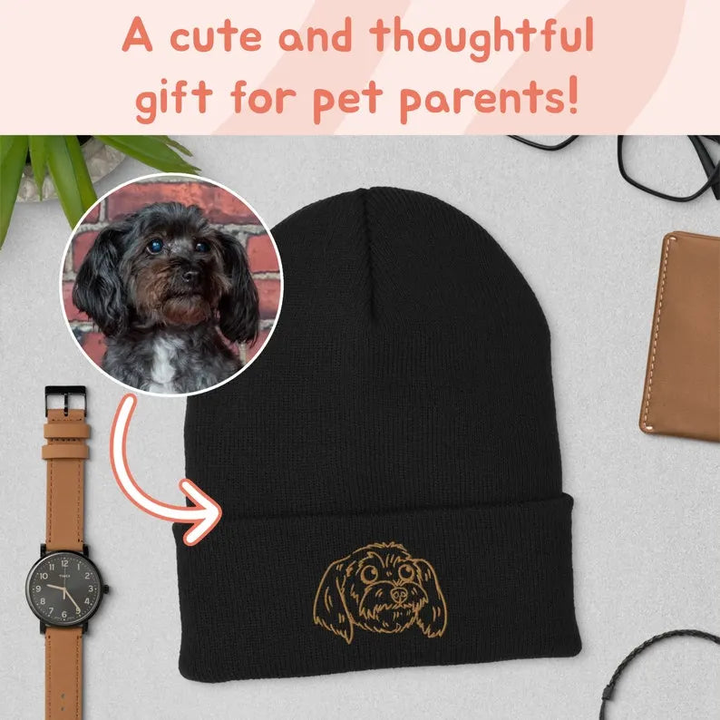 Custom Embroidery Dog Beanie Cuffed Pet Lover Gift Personalized Dog Hat