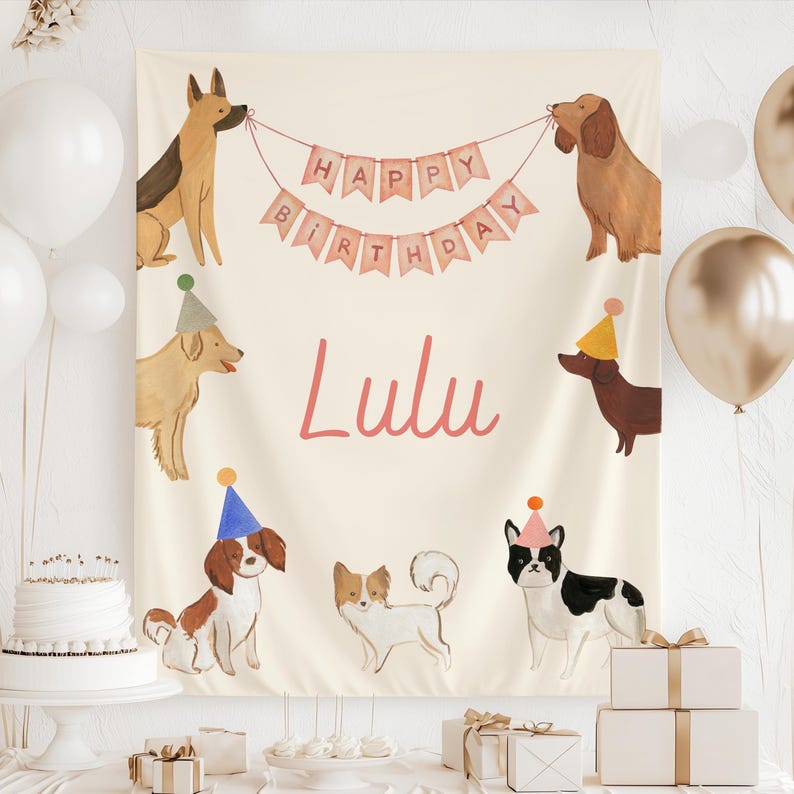 Personalized Dog Name Birthday Sign & Party Banner – Custom Backdrop for Puppy Celebration