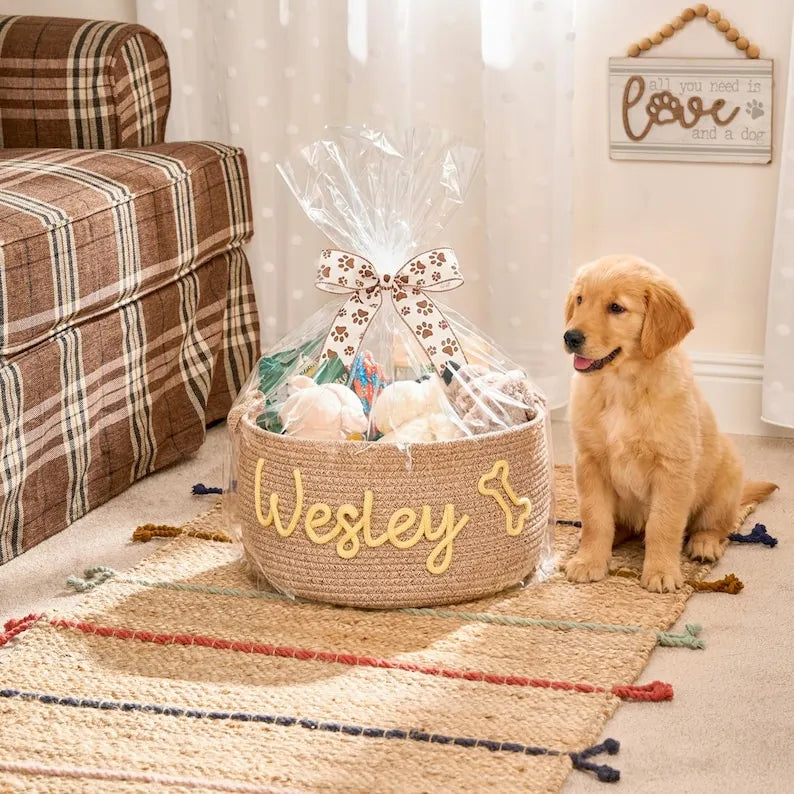 Personalized Pet Toy Basket, Custom Cotton Rope Storage