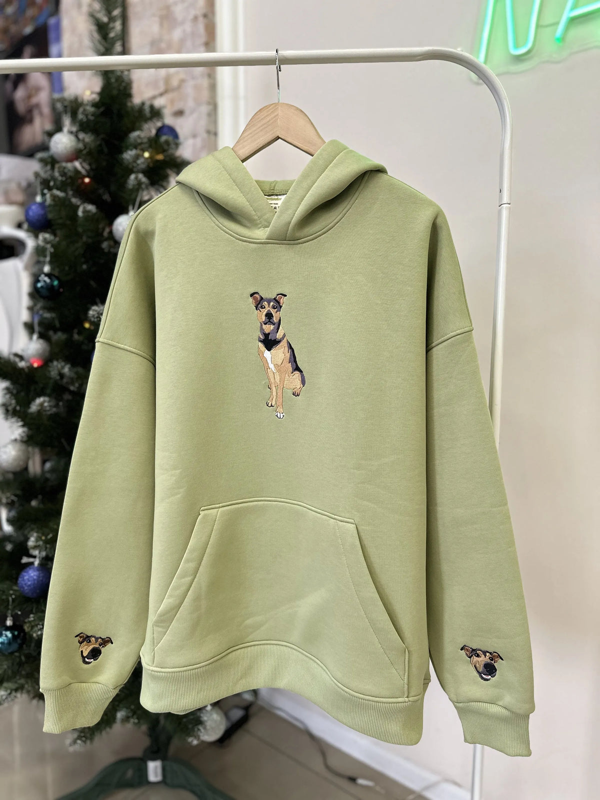 Custom Embroidered Pet On Chest And Sleeve Photo Portrait Hoodie Sweatshirt T-shirt- Colorful Design