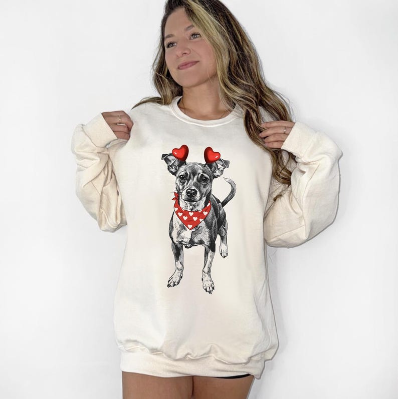 Custom Pet Valentine’s Day Sweatshirt – Personalized Dog with Heart Bandana & Headband