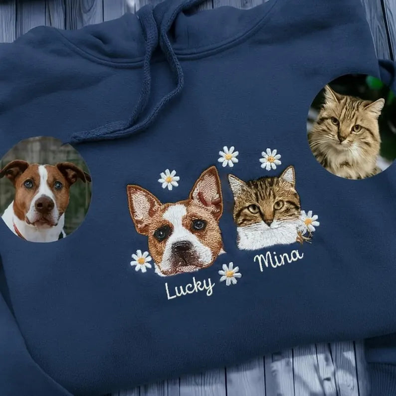 Custom Dog Embroidered Sweatshirt Hoodie T-shirt, Pet Memorial Daisy Embroidered Sweatshirt- Colorful Design