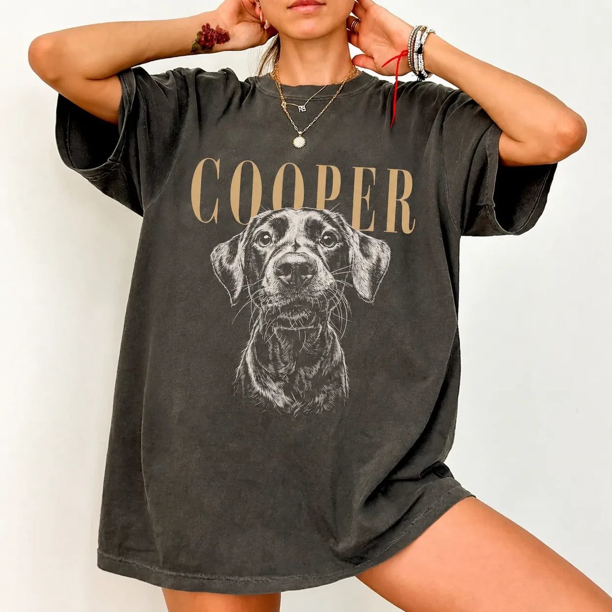 Personalized Pet Portrait Vintage Sketch T-shirt, Dog Face Tee with Name