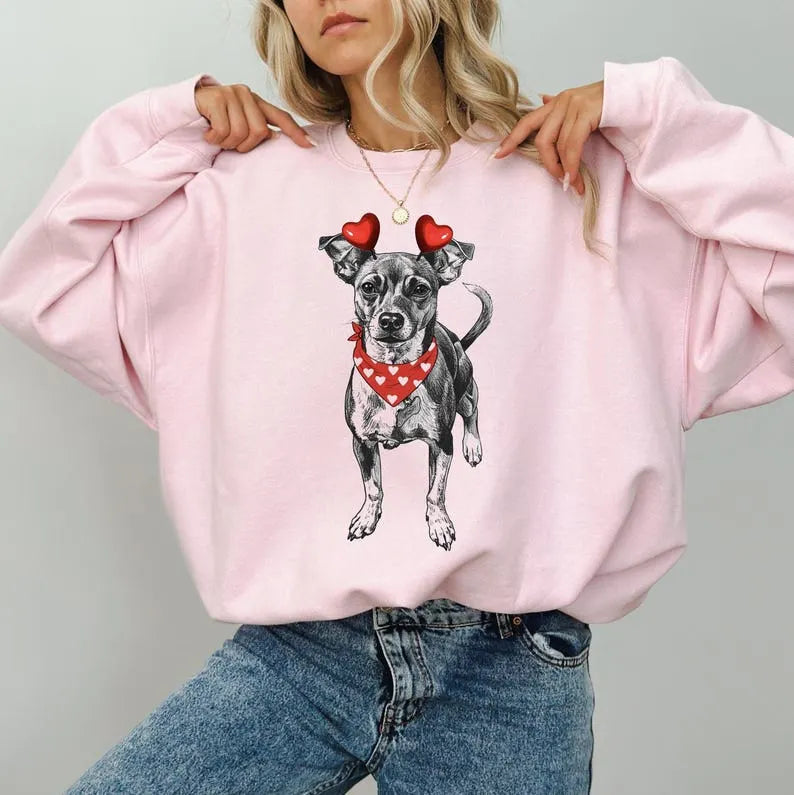 Custom Pet Valentine’s Day Sweatshirt – Personalized Dog with Heart Bandana & Headband