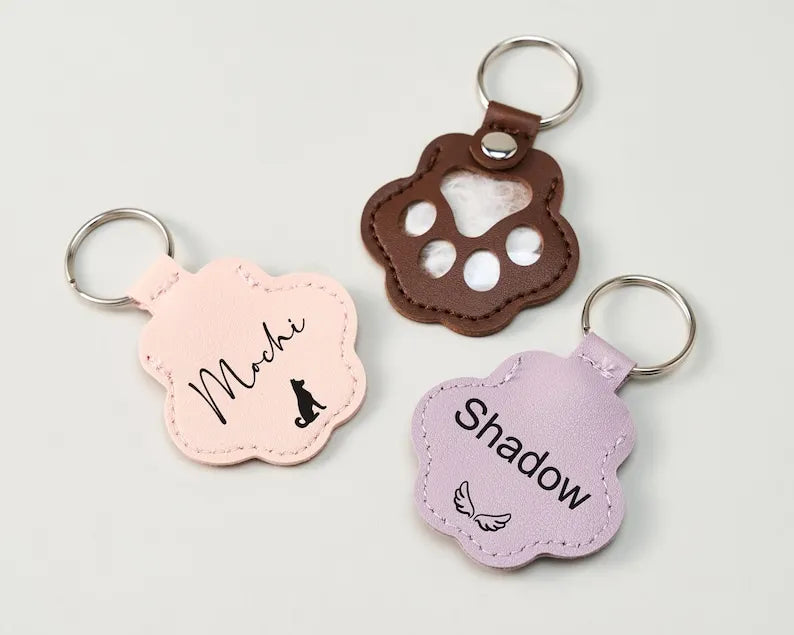Custom Pet Fur Memorial Keychain, Engraved Pet Fur Holder, Dog Cat Hair Keepsake Pet Sympathy Gift for Pet Lovers