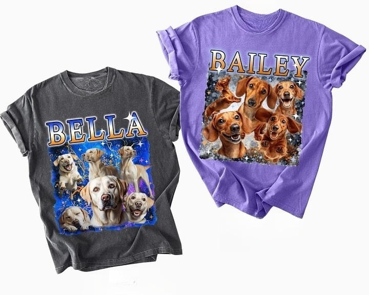 Custom Retro Pet Portrait Tee & Hoodie - Personalized with Photo & Name