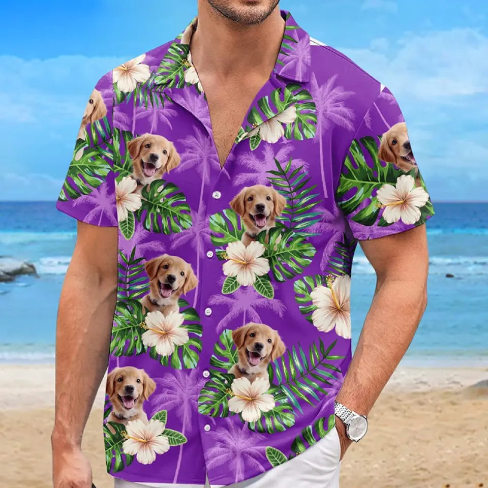 Custom Photo Hawaiian Shirt - 'This Is My Vacation Time' Pet Aloha Shirt for Dog & Cat Lovers