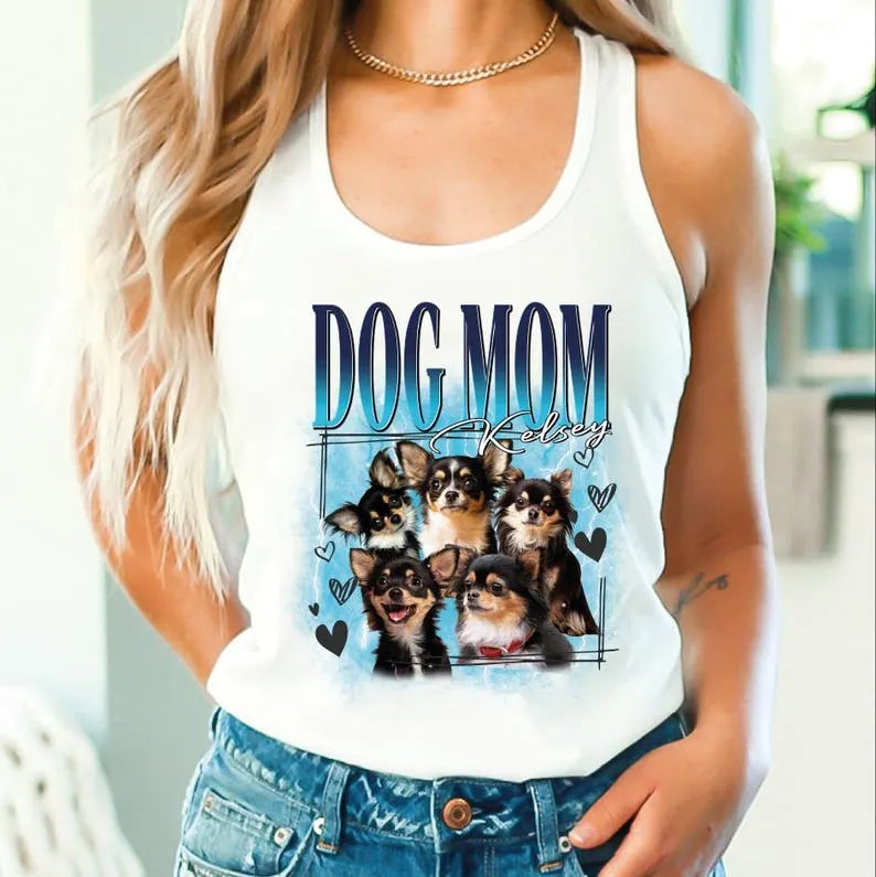 Custom Dog Mom Tank Top, Personalized Dog Photo Retro Graphic 90s Tank Top