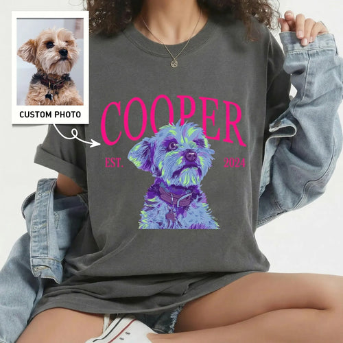 Custom Dog Photo And Name Tee, Pop Art Style, Retro Bootleg Pet Tee