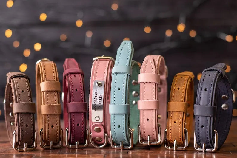 Leather Dog Collar, Personalized Engraved Leather Dog Collar