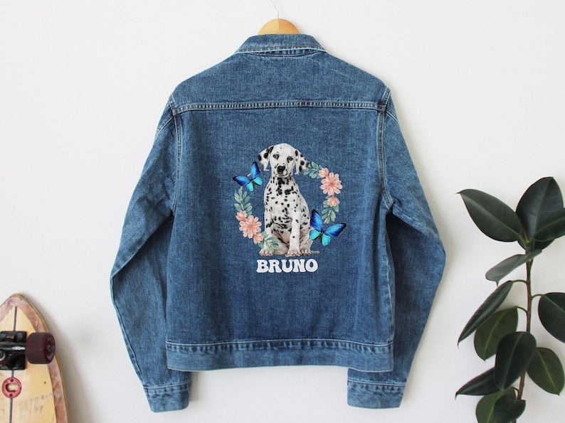 Custom Dog Denim Jacket With Pet Photo and Name Printed, Personalized Jean Jacket 