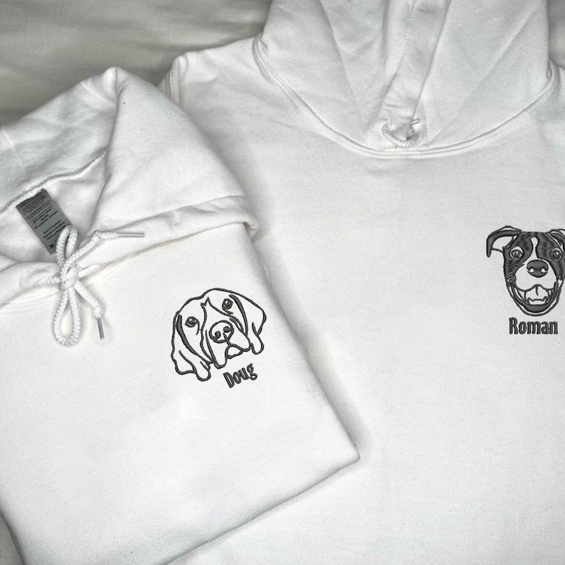 Custom Dog Embroidered Hoodie, Outline Pet Portrait Embroidered Hoodie Sweatshirt