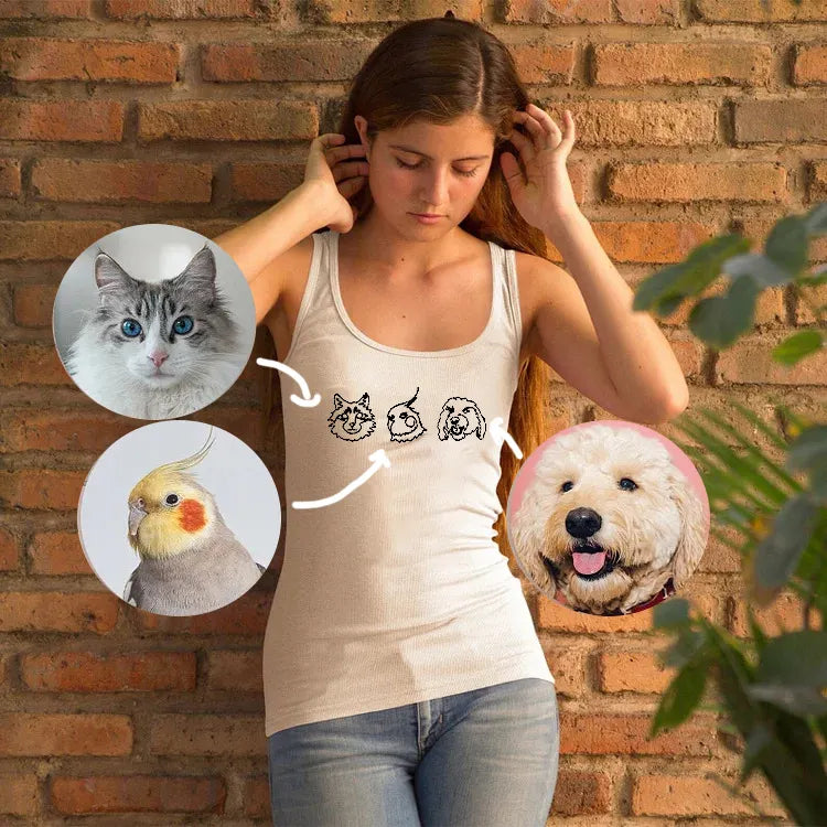 Custom Pet Face Portrait Outline Embroidered Tank Top