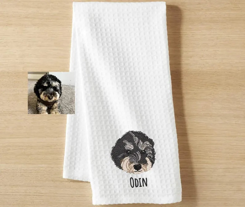 Custom Pet Portrait Kitchen Towel, Personalized Pet Gift for Dog Mom, Mother's Day Gift