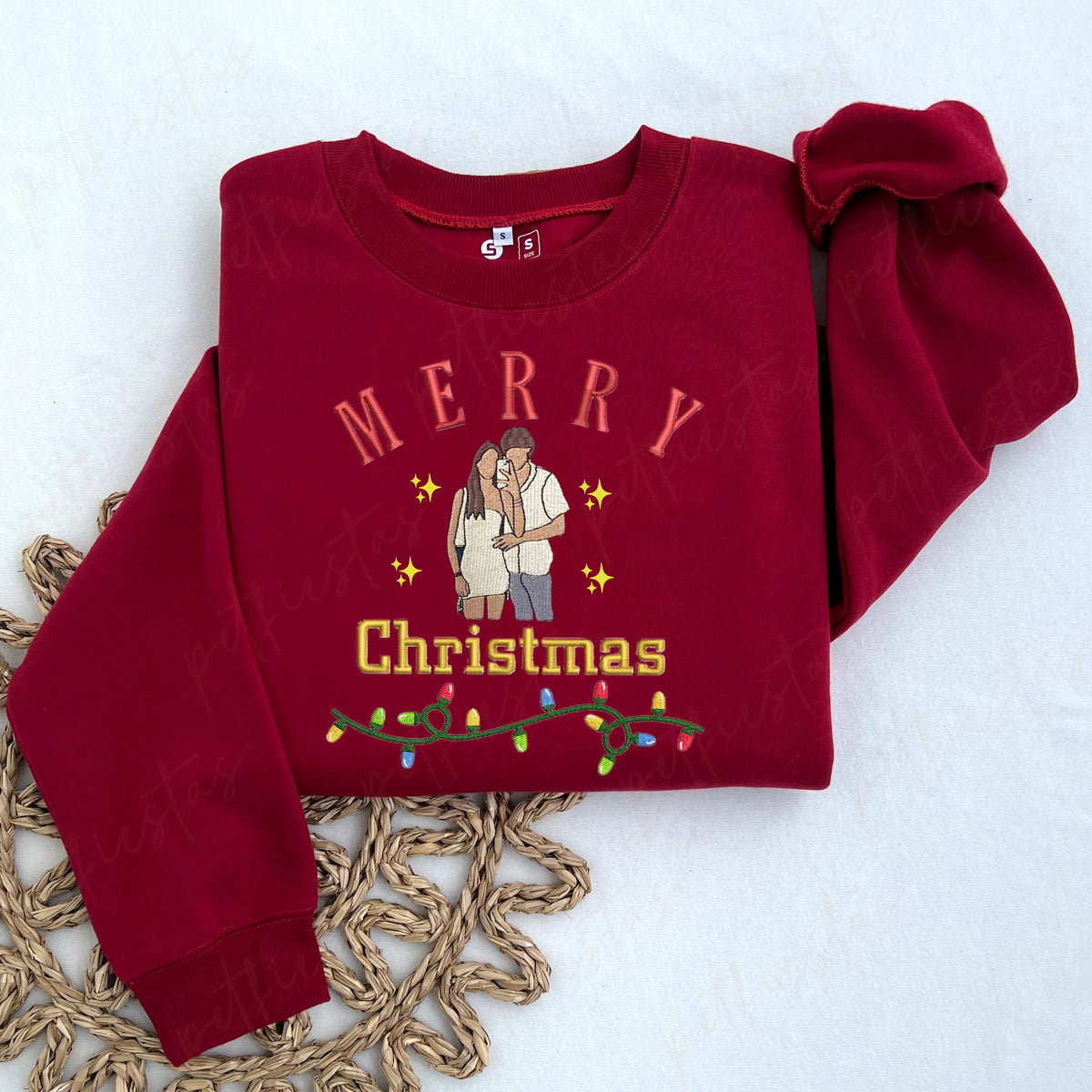 PetFiestas® Merry Christmas Custom Photo Embroidered Christmas Sweatshirt Hoodie T-shirt- Colorful Design