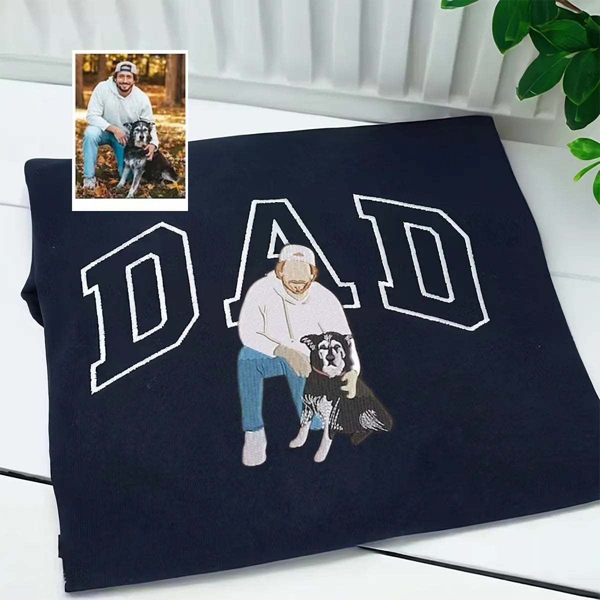 Custom Dog Mom/ Dog Dad Embroidered Sweatshirt with Pet Portrait