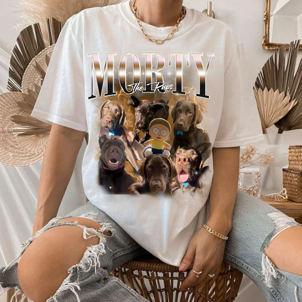  Custom Pet Rap Portrait Tee - Personalized 90s Hip Hop Shirt with Your Dog's Photo & Text 