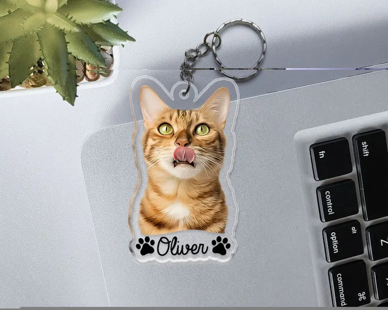 Custom Pet Portrait Keychain, Dog Mom Gift, Pet Acrylic Keychain