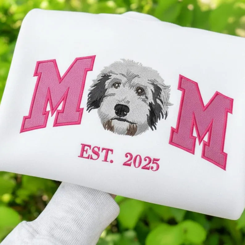 Custom Dog Mom Embroidered Crewneck, Custom Pet Photo Sweatshirt