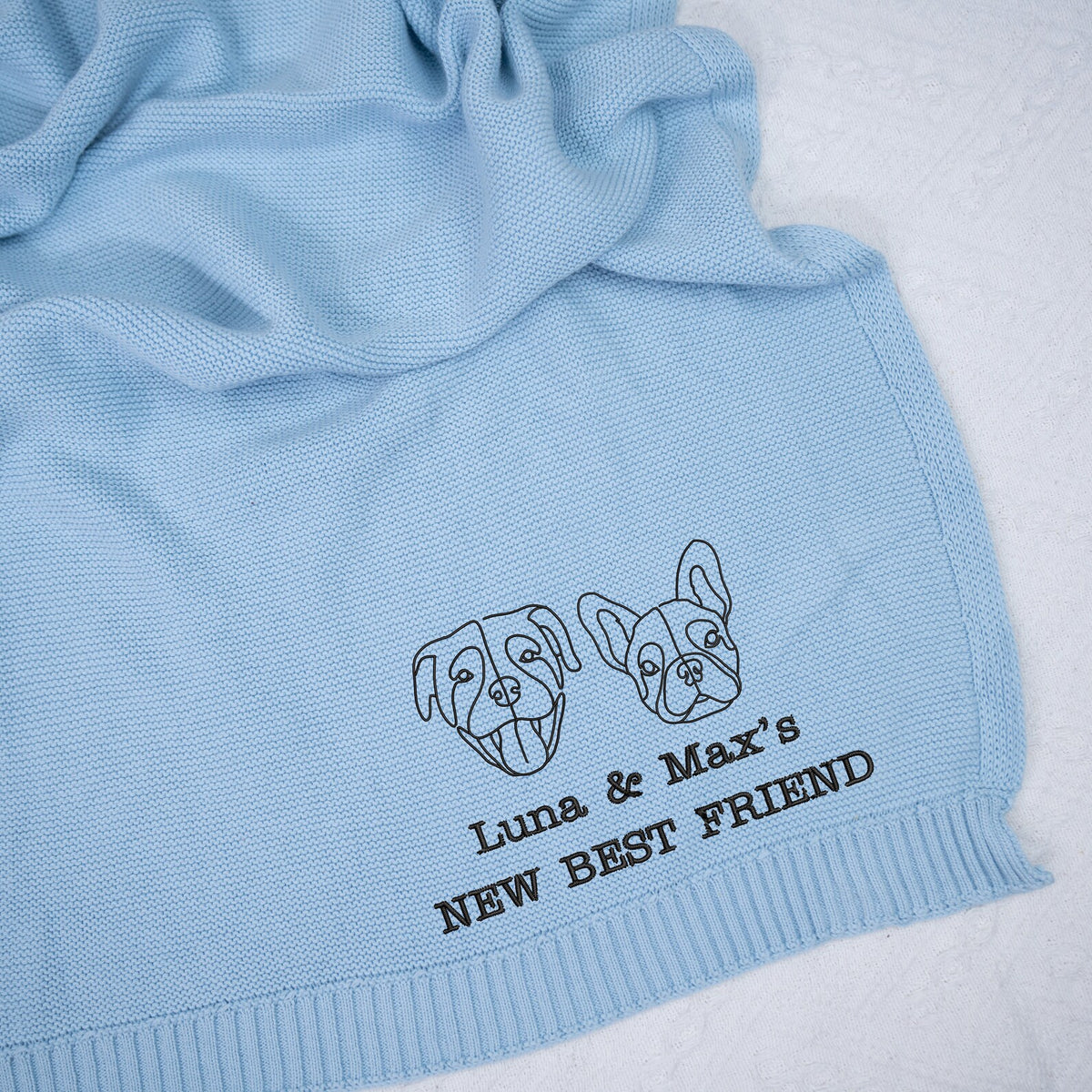 Custom Dog Line Art Embroidered Baby Knit Blanket