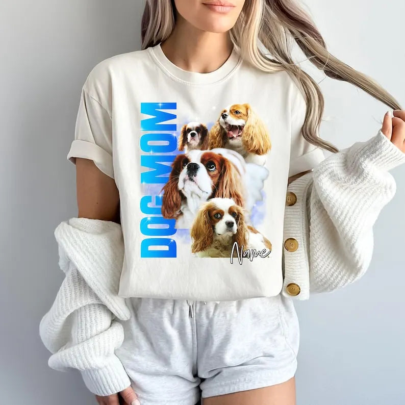 Personalized Dog Mom T-shirt, Sweatshirt & Hoodie - Custom Dog Mama Design with Your Photos & Vintage Style