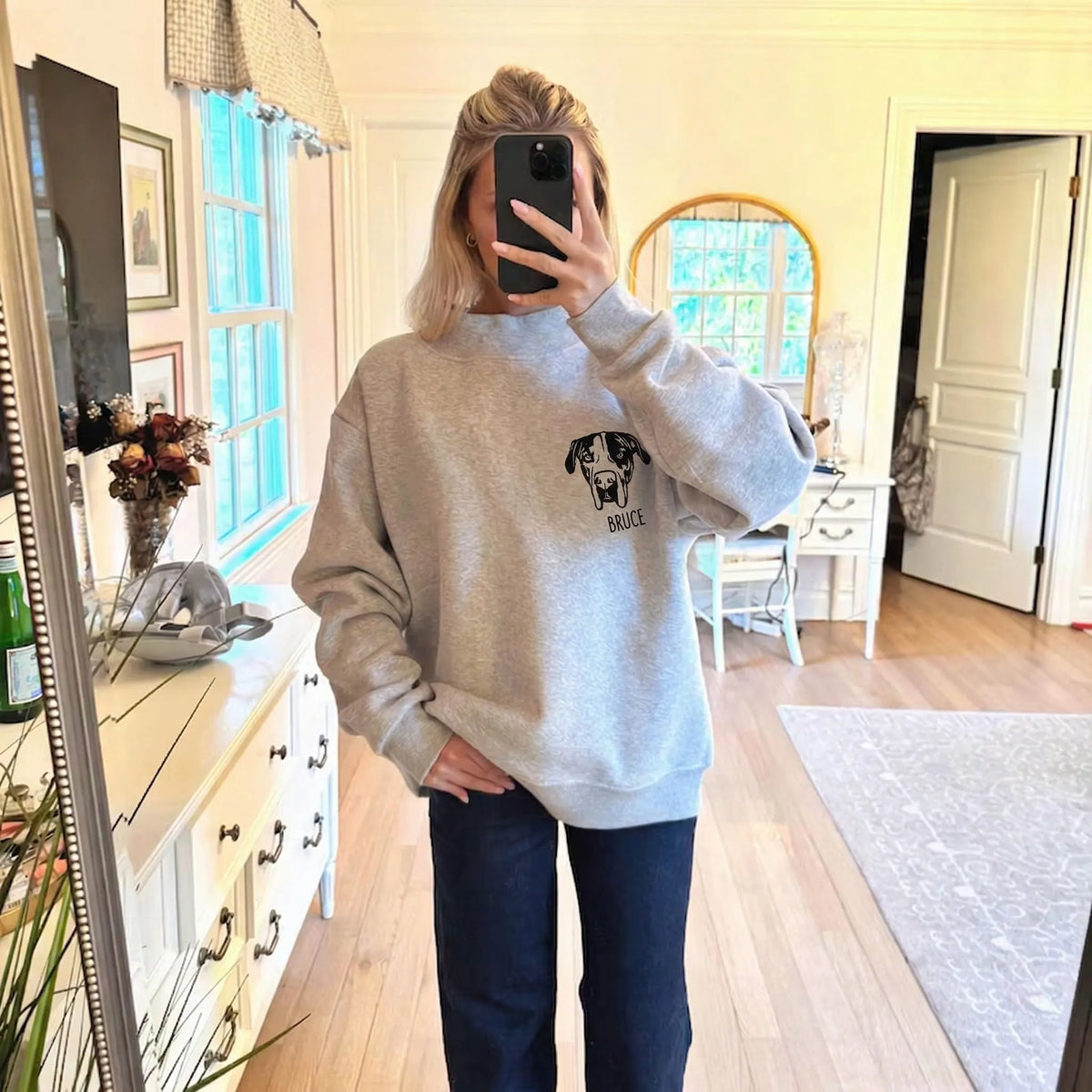 Custom Pet Outline Embroidered Mockneck Sweatshirt