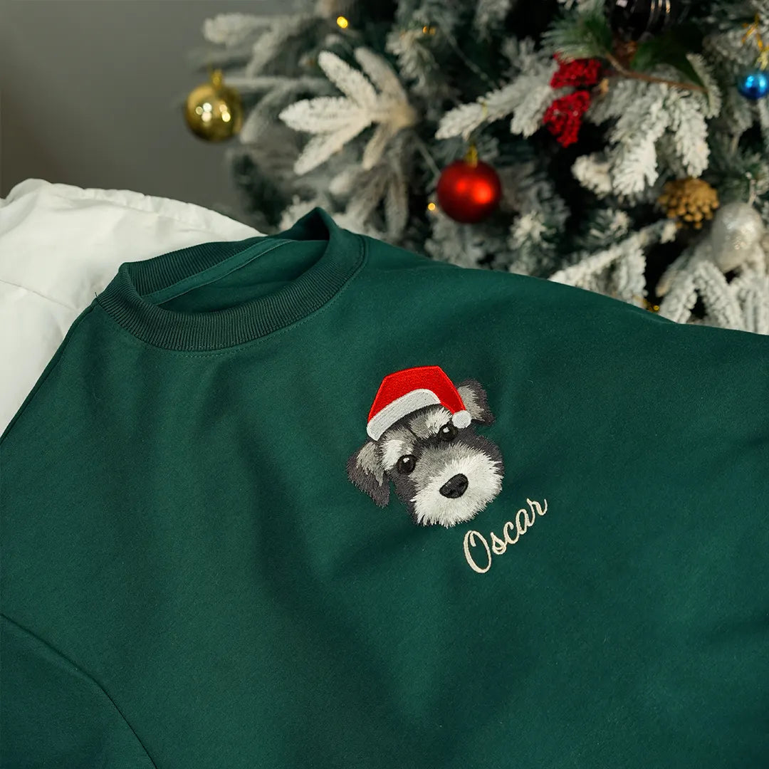 PetFiestas® Custom Pet Portrait Embroidered Christmas Jumper, Sweatshirt, Hoodie, T-shirt, Perfect Xmas Gift- Colorful D