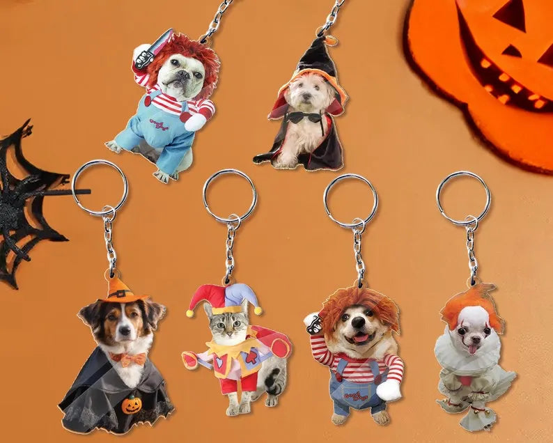 Personalized Funny Pet Halloween Acrylic Keychain Custom Pet Photo Keychain