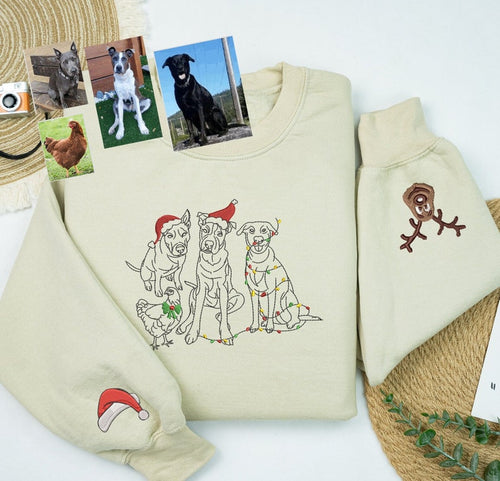 Christmas Custom Embroidered Portrait From Dog Photo Shirt Hoodie Sweatshirt