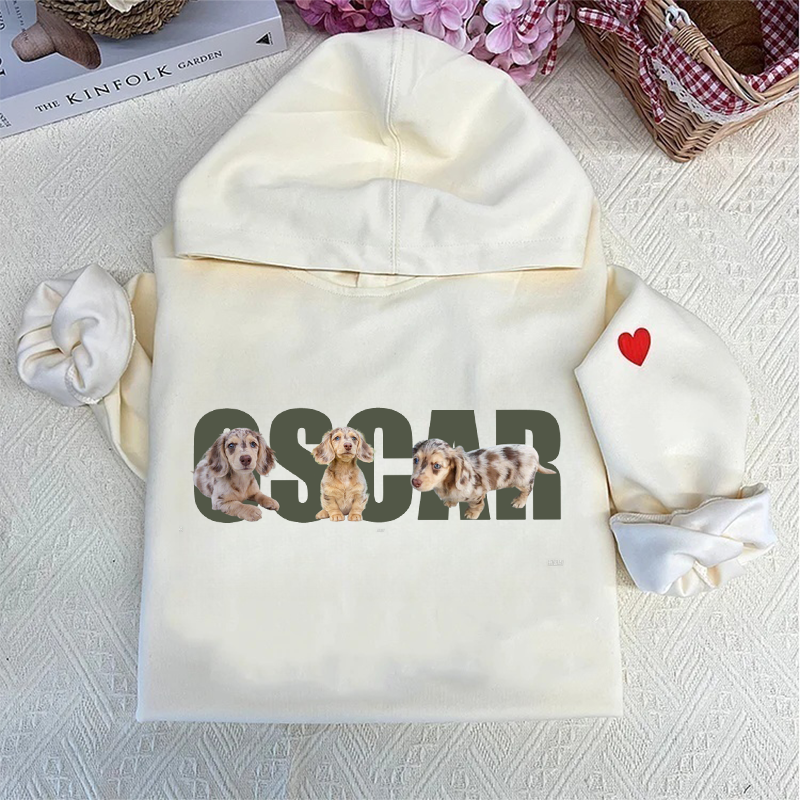 PetFiestas® Custom Pet Photo  Printed on Top of Name Sweatshirt Hoodie T-shirt