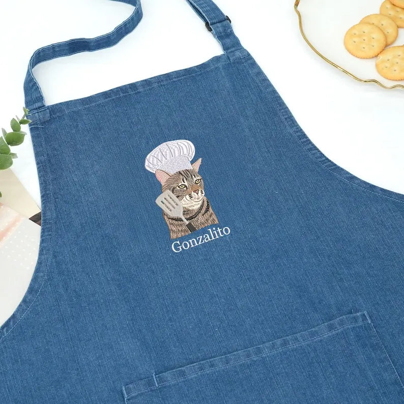 Custom Pet Portrait Embroidered Apron, Gift For Dog Mom, Pet Lover