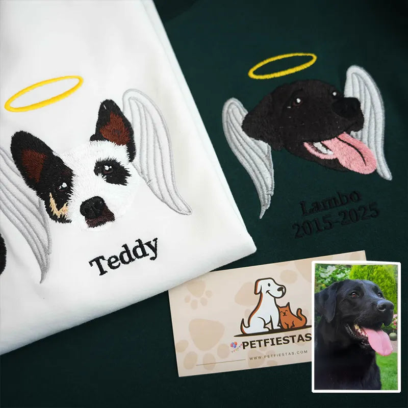 PetFiestas® Custom Premium Handcrafted Pet Loss Embroidered Sweatshirt, Pet Memorial T-shirt Hoodie- Colorful Design