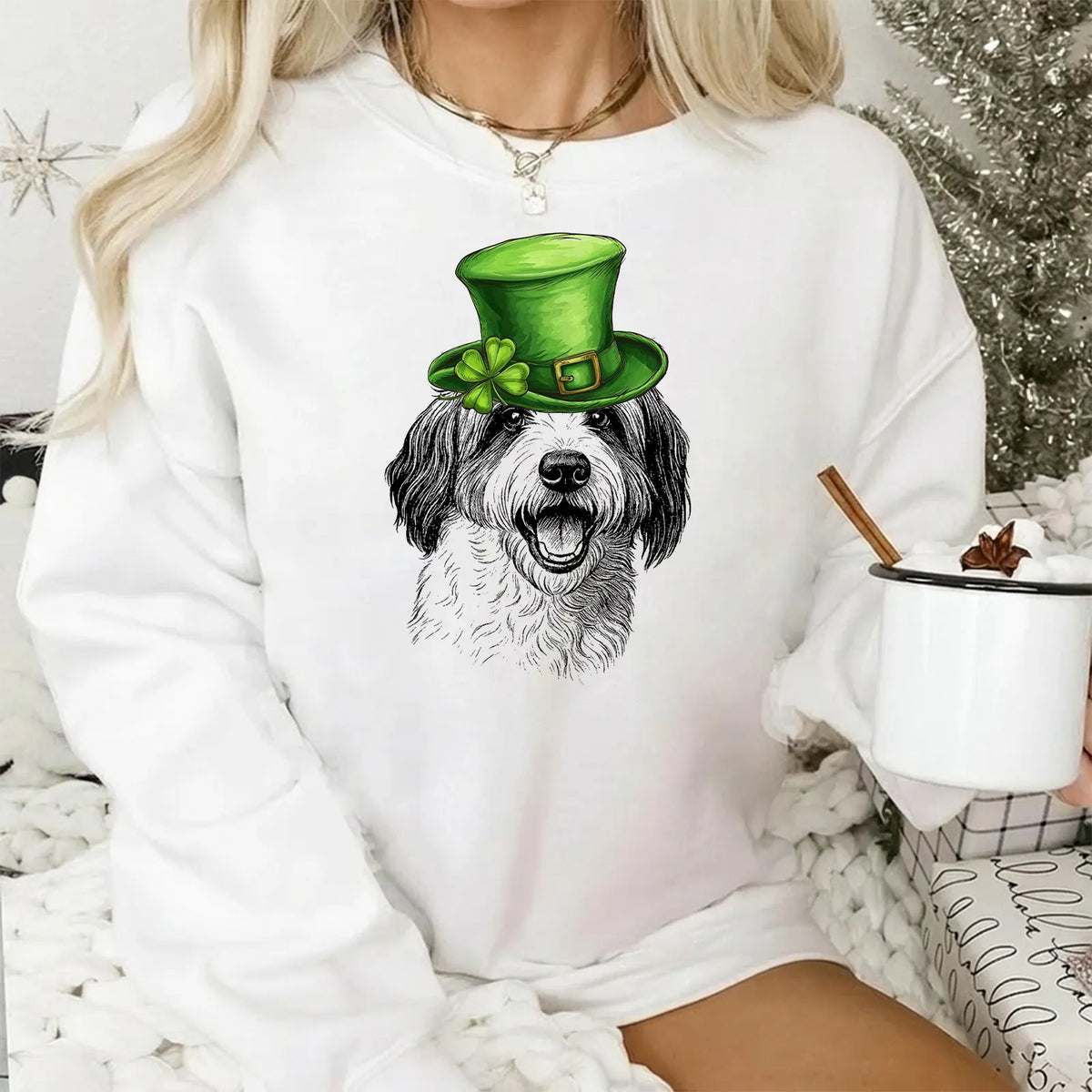 Custom Pet Photo St. Patrick's Day Sweatshirt - Dog or Cat Hoodie with Green Leprechaun Hat