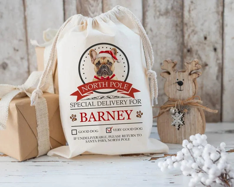 Personalised Christmas Stocking for Dogs, Custom Santa Sack for Pets