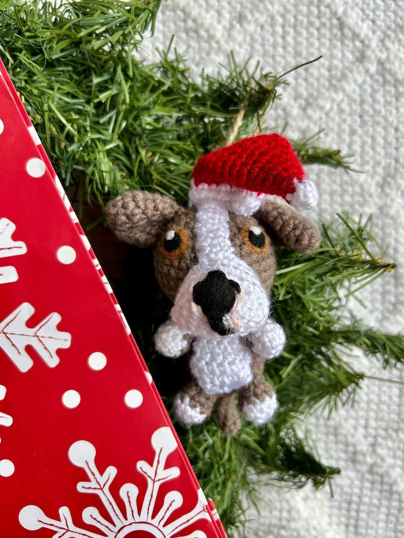 Custom Crochet Dog Christmas Ornament With Santa Hat, Custom Pet Memorial Plush