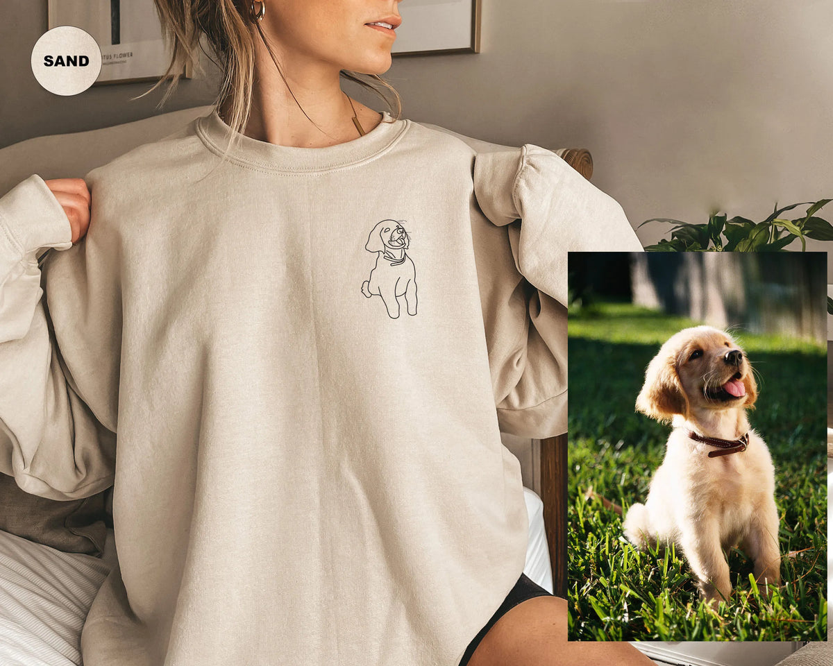 Custom Embroidered Pet Portrait Hoodie/Sweatshirt/T-shirt, Custom Dog Embroidery From Photo- Stylish Outline Style