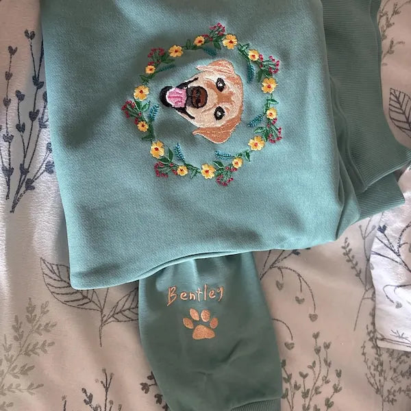 Custom Dog Portrait Embroidered Sweatshirt, Custom Pet Hoodie T-shirt- Colorful Design