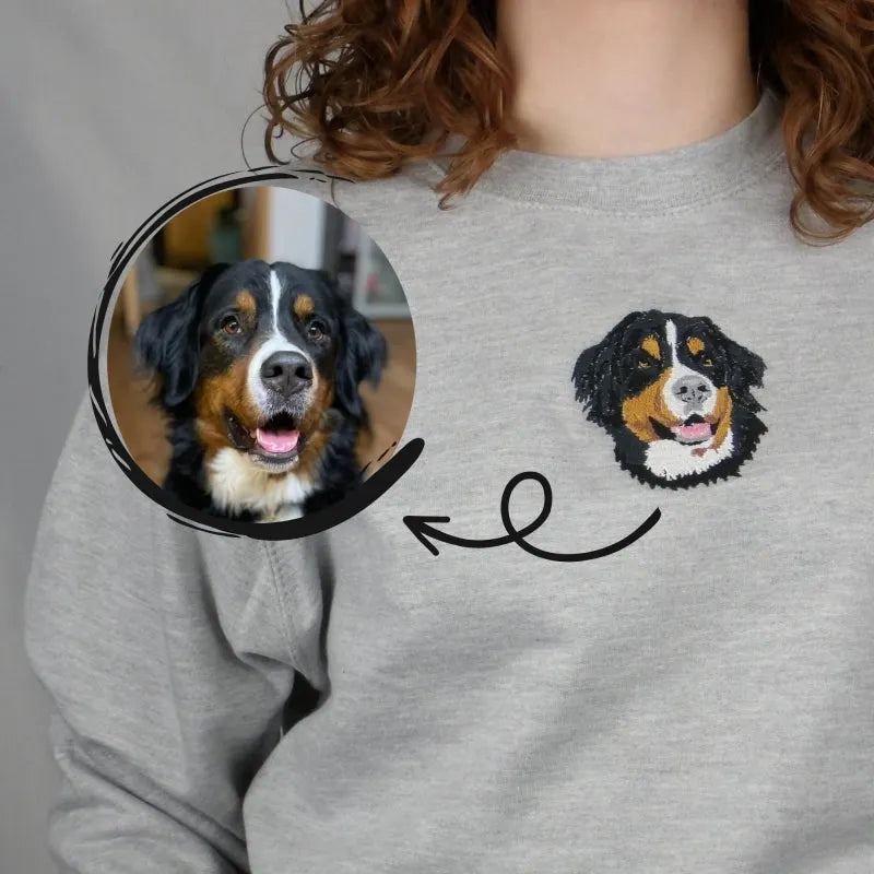 Personalized Pet Portrait Embroidered Center Sweatshirt- Colorful Design