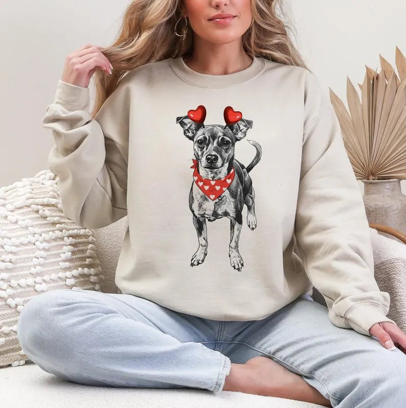 Custom Pet Valentine’s Day Sweatshirt – Personalized Dog with Heart Bandana & Headband