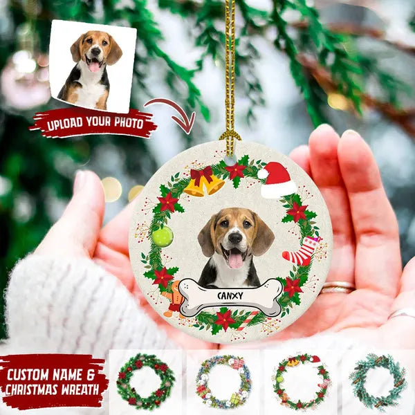 Custom Dog Cat Photo Christmas Wreath Ornament