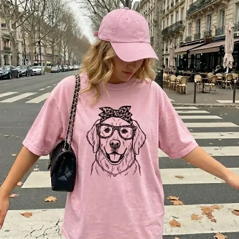 Custom Dog Photo Minimalist Leopard Glasses & Bandana Shirt, Dog Mom Tee, Dog Line Art Mother's Day Gift