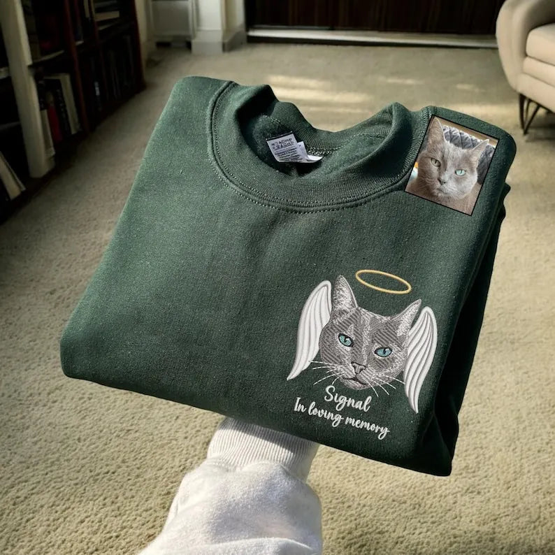 Custom Pet Loss Embroidered Sweatshirt, Pet Memorial Embroidered T-shirt Sweatshirt Hoodie- Colorful Design