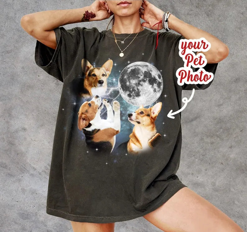 Custom Pet Shirt – Personalized Dog & Cat Tee with Moon Design and Pet Photo