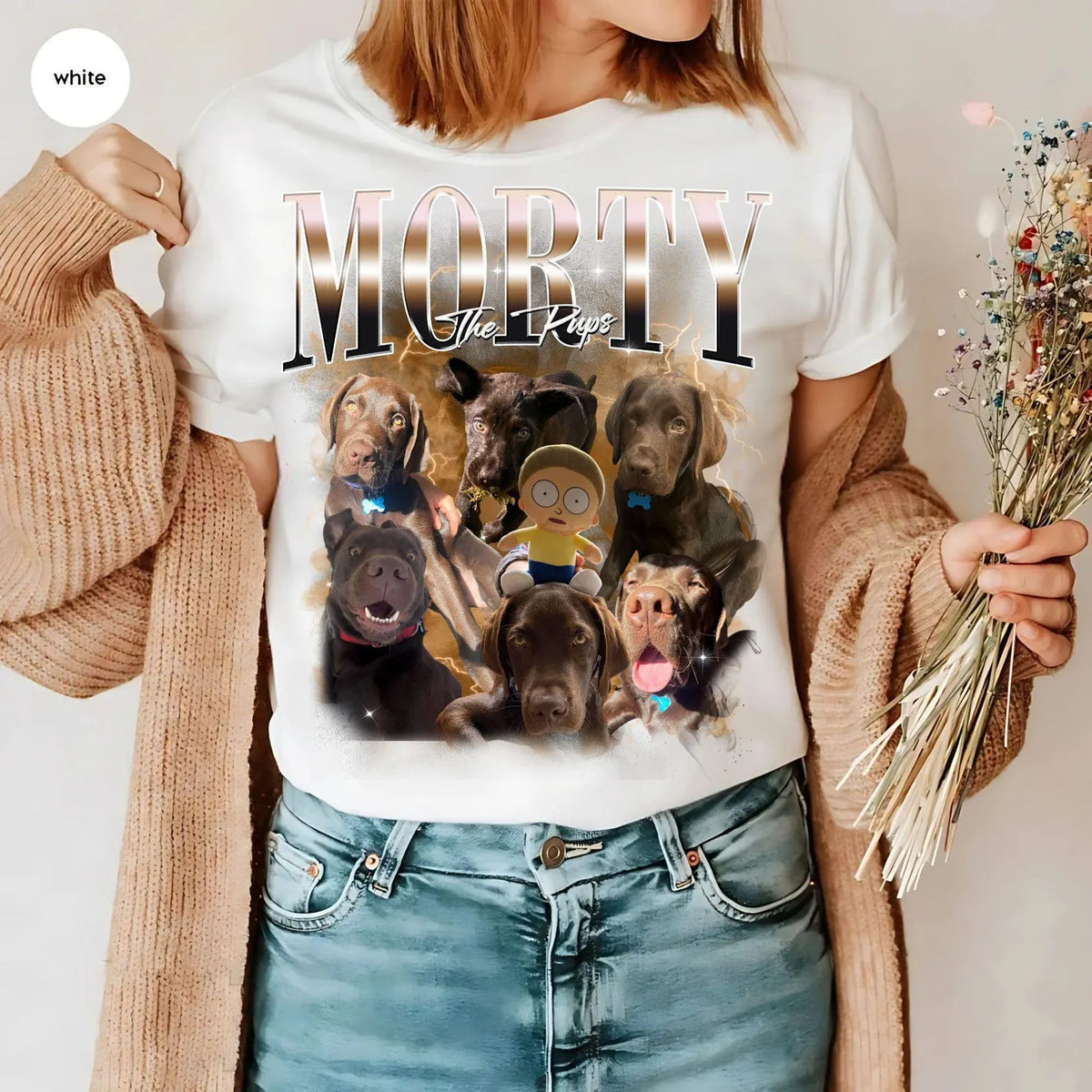  Custom Pet Rap Portrait Tee - Personalized 90s Hip Hop Shirt with Your Dog's Photo & Text 
